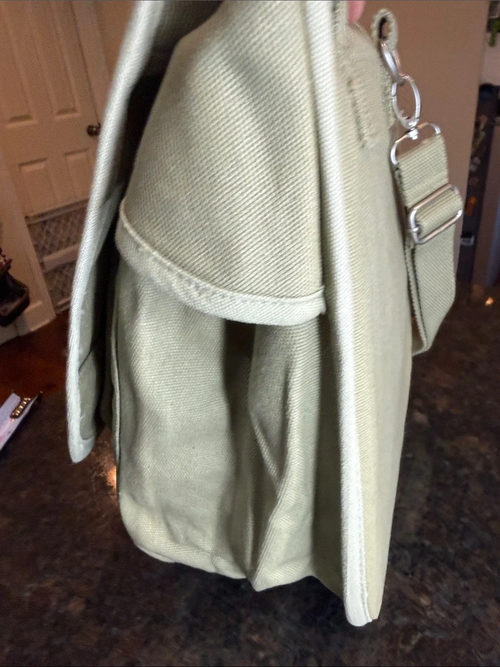 Canvas Crossbody Messenger Bag - Light Olive Green